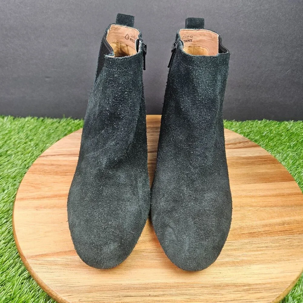 Vionic Paloma Wedge Ankle Boots Black Suede Leather Weather Resistant Size 8